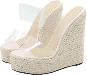Parisuit Women's Peep Toe Wedge Sandals Extreme Platform High Heels Mules Clear Slip on Slingback Slippers