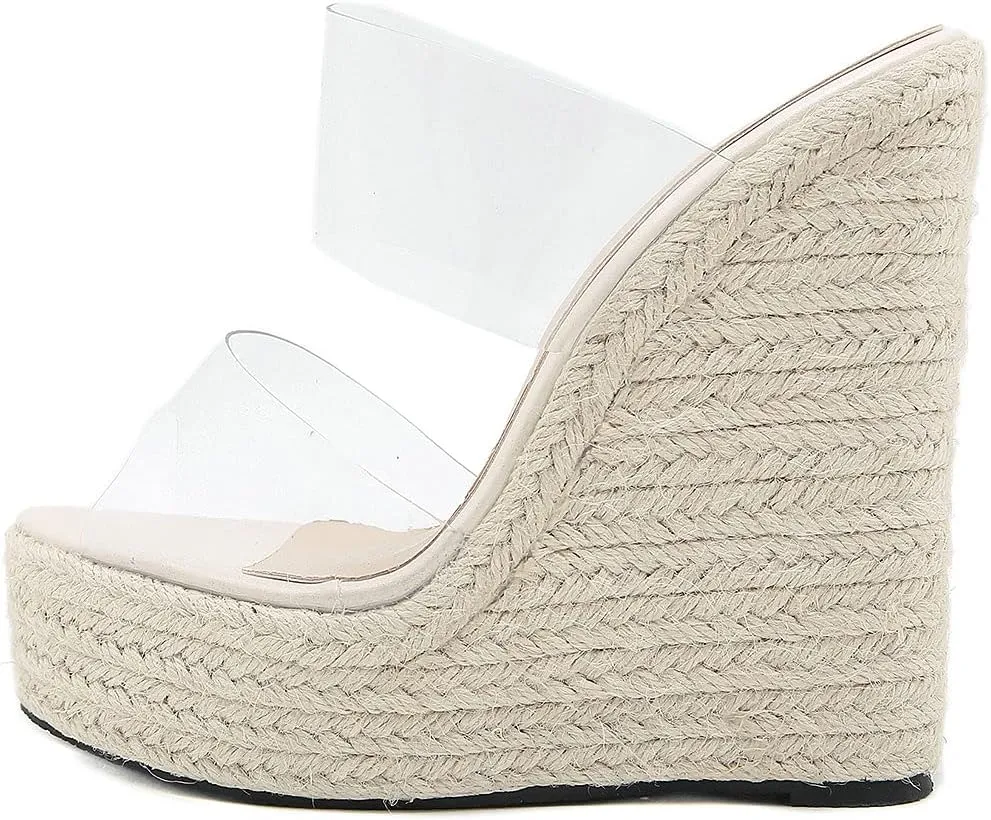 Parisuit Women's Peep Toe Wedge Sandals Extreme Platform High Heels Mules Clear Slip on Slingback Slippers