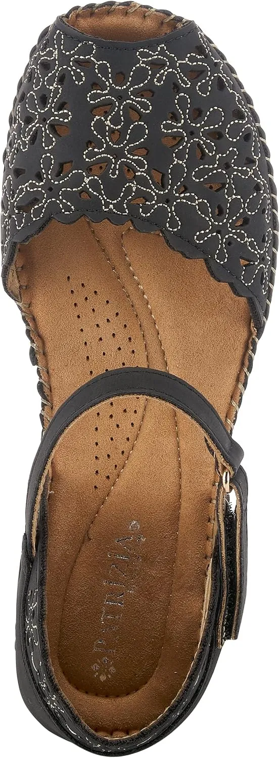 PATRIZIA Spring Step Gennina Wedge Sandals for Womens - Laser Cut Ladies Sandals with Embroidery - Hook and Loop Closure Womens Sandals