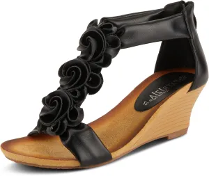 PATRIZIA Women's HARLEQUIN Ankle Strap T-Strap Wedge Sandals - Floral Design, Cushioned Insole, Back Zipper