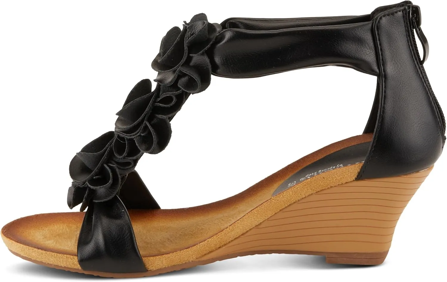 PATRIZIA Women's HARLEQUIN Ankle Strap T-Strap Wedge Sandals - Floral Design, Cushioned Insole, Back Zipper