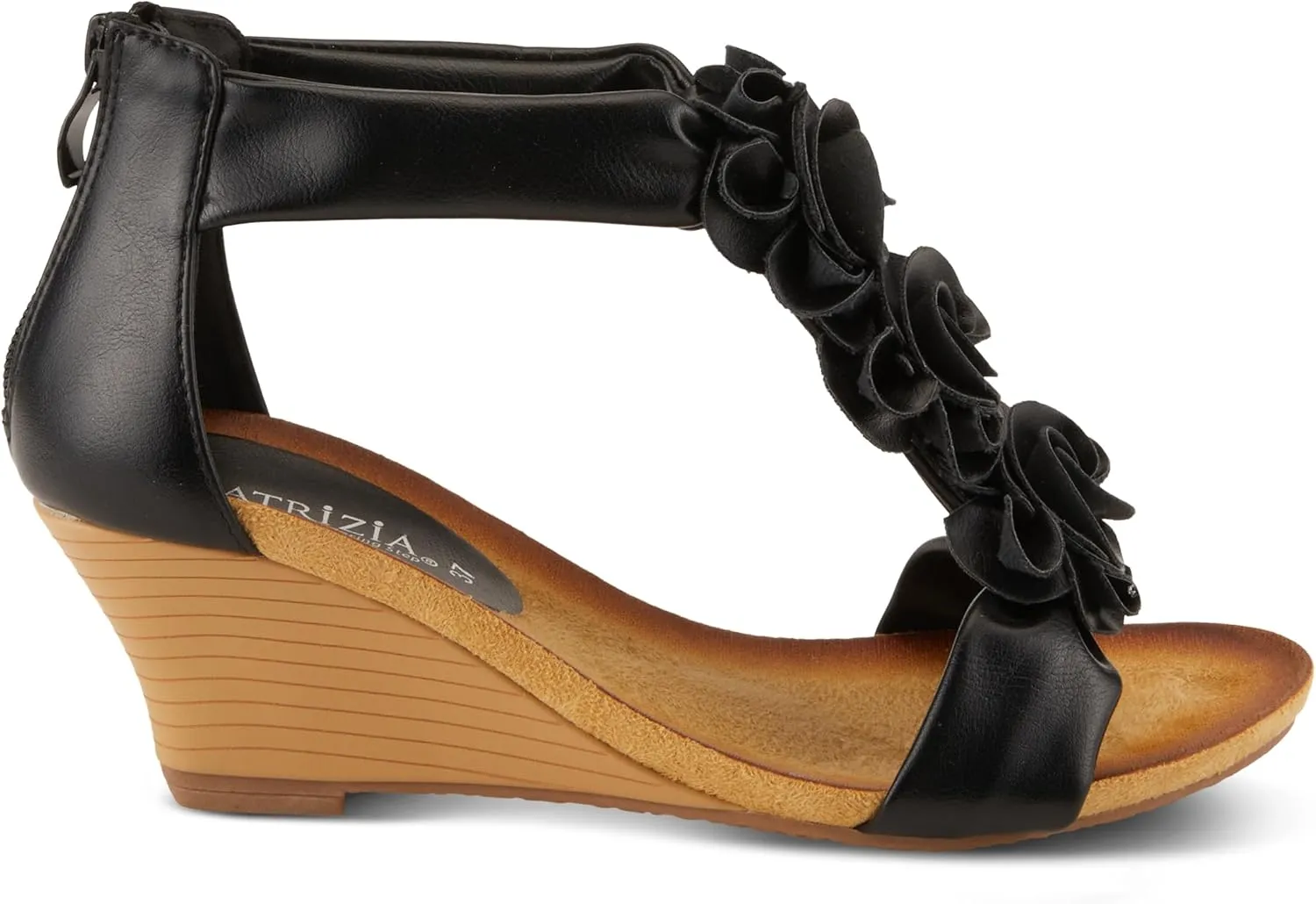 PATRIZIA Women's HARLEQUIN Ankle Strap T-Strap Wedge Sandals - Floral Design, Cushioned Insole, Back Zipper