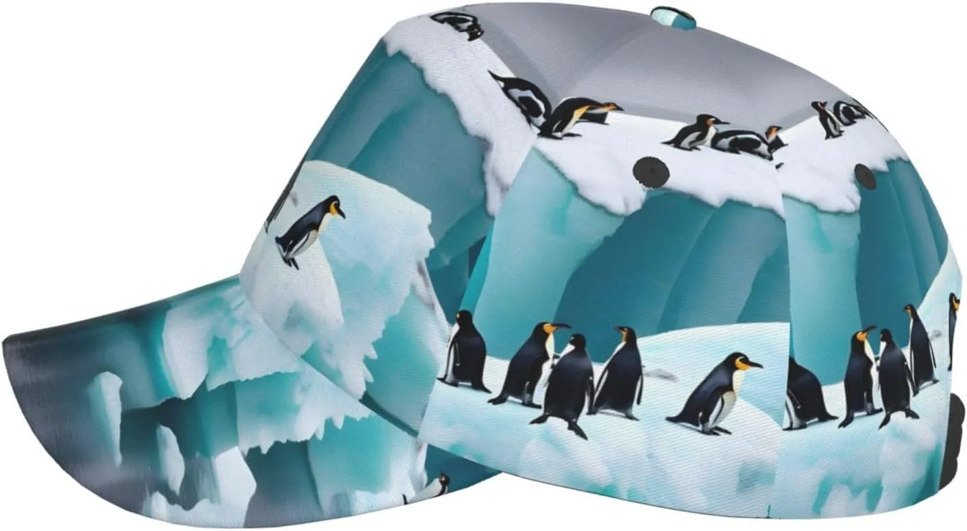 Penguins On The Iceberg Printing Men Women Baseball Cap with Adjustable Buckle Summer Baseball Cap Golf Dad Hat for Outdoor