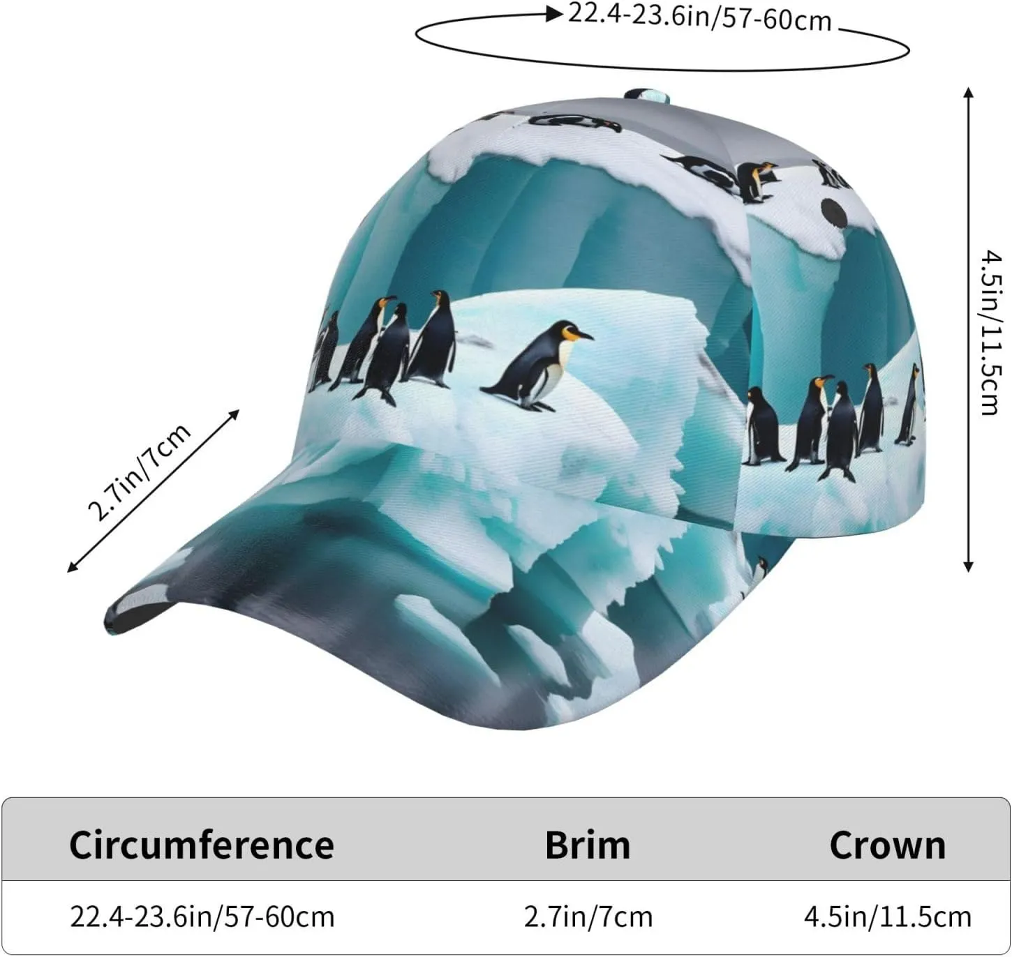 Penguins On The Iceberg Printing Men Women Baseball Cap with Adjustable Buckle Summer Baseball Cap Golf Dad Hat for Outdoor