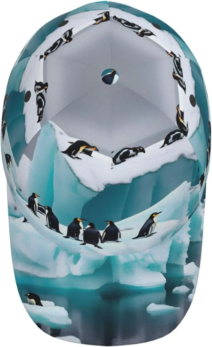 Penguins On The Iceberg Printing Men Women Baseball Cap with Adjustable Buckle Summer Baseball Cap Golf Dad Hat for Outdoor