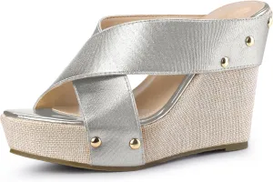 Perphy Open Toe Platform Linen Slide Wedge Sandals for Women