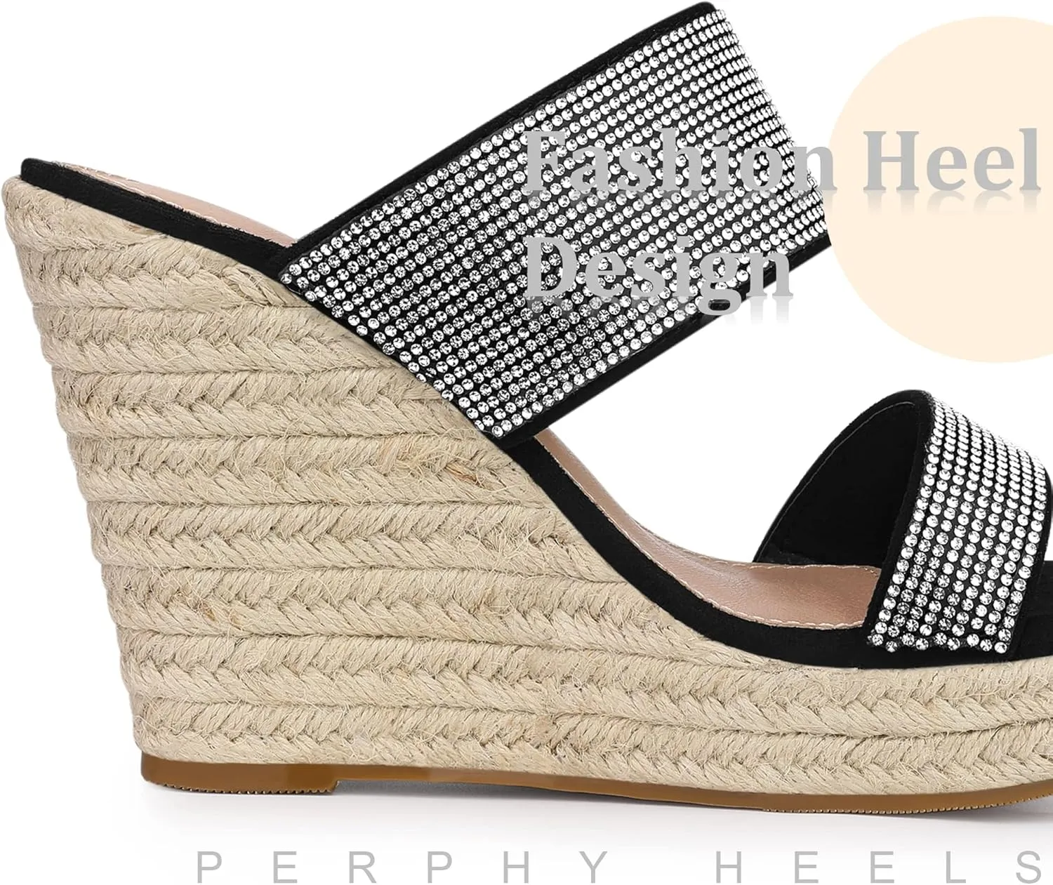 Perphy Platform Rhinestones Dual Strap Espadrille Wedge Sandals for Women