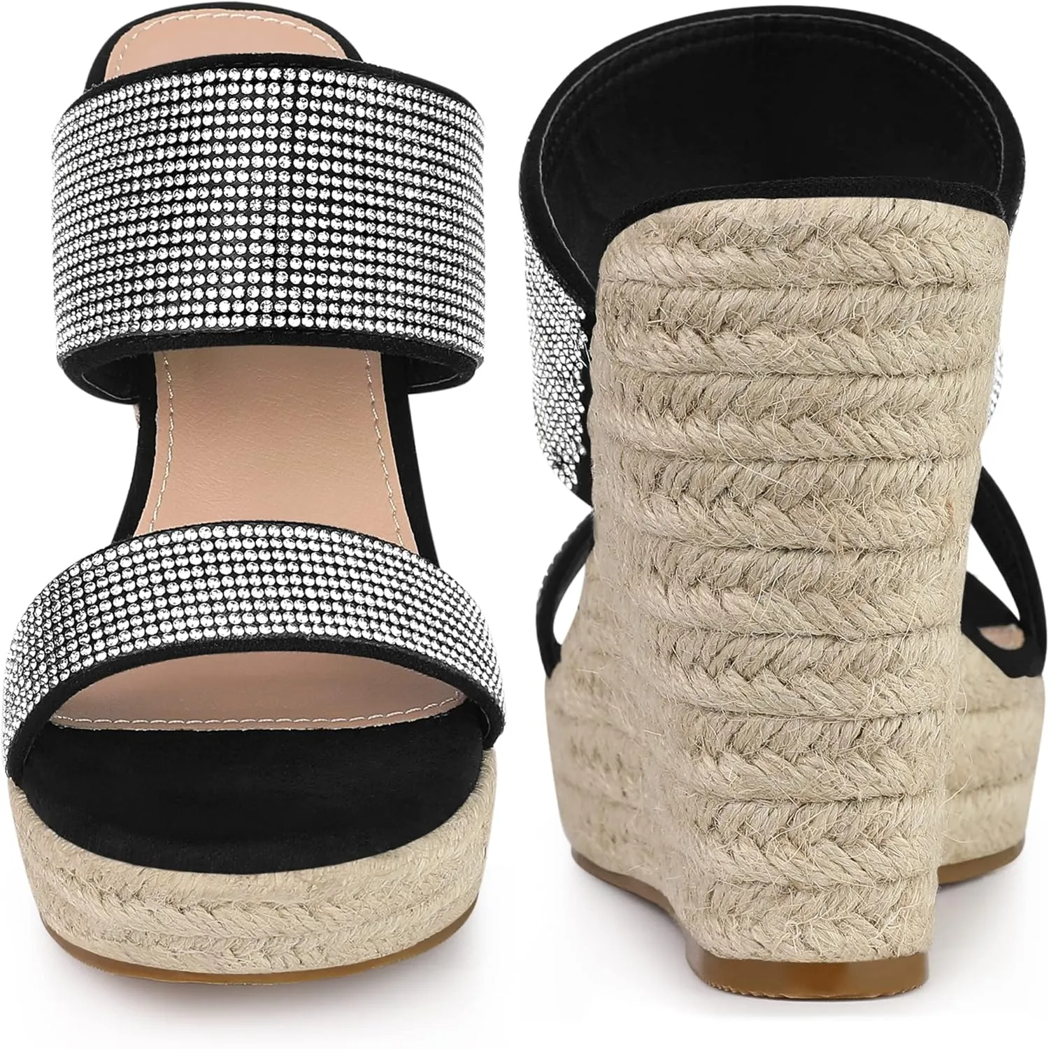 Perphy Platform Rhinestones Dual Strap Espadrille Wedge Sandals for Women