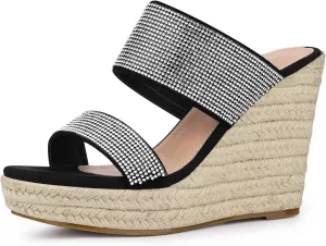 Perphy Platform Rhinestones Dual Strap Espadrille Wedge Sandals for Women