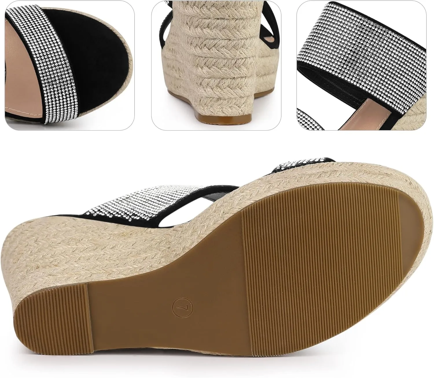 Perphy Platform Rhinestones Dual Strap Espadrille Wedge Sandals for Women