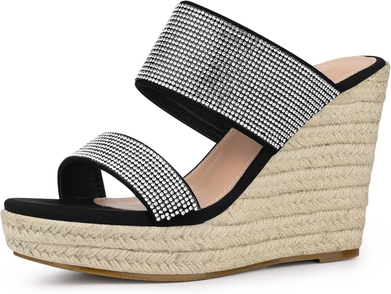 Perphy Platform Rhinestones Dual Strap Espadrille Wedge Sandals for Women