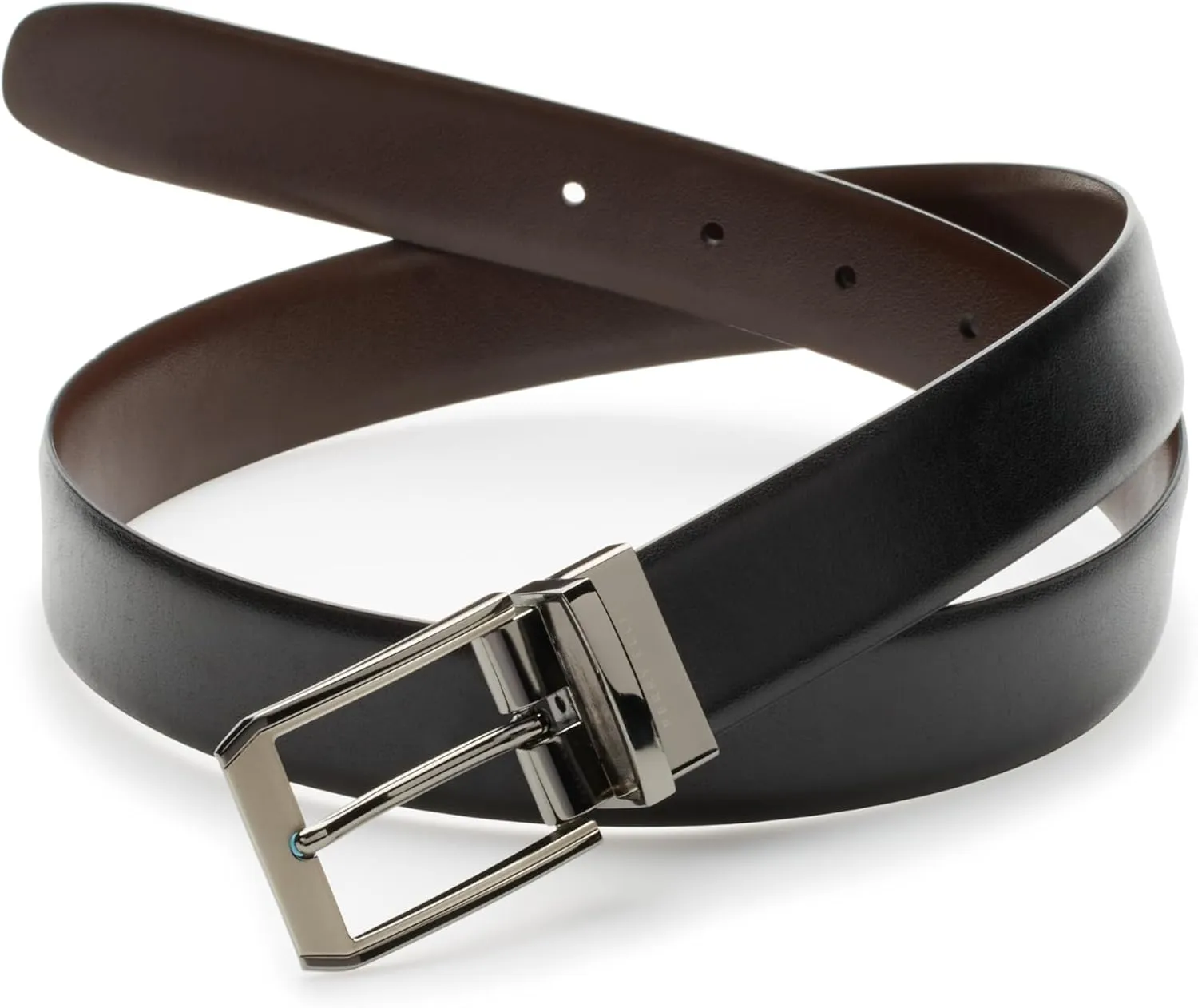 Perry Ellis Men's Portfolio Reversible Leather Belt, Matte Finish, Shine Buckle, Two-Tone Black/Brown, 1.5” Width