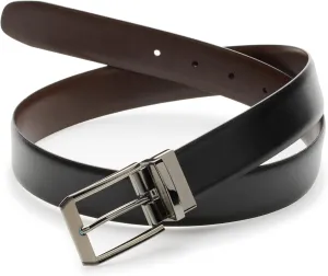 Perry Ellis Men's Portfolio Reversible Leather Belt, Matte Finish, Shine Buckle, Two-Tone Black/Brown, 1.5” Width