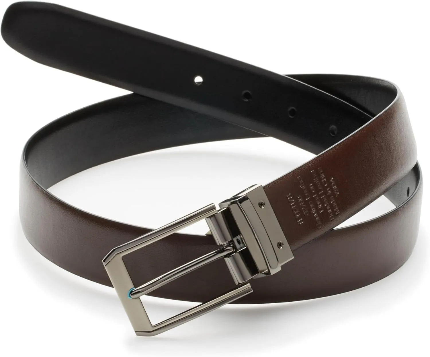 Perry Ellis Men's Portfolio Reversible Leather Belt, Matte Finish, Shine Buckle, Two-Tone Black/Brown, 1.5” Width