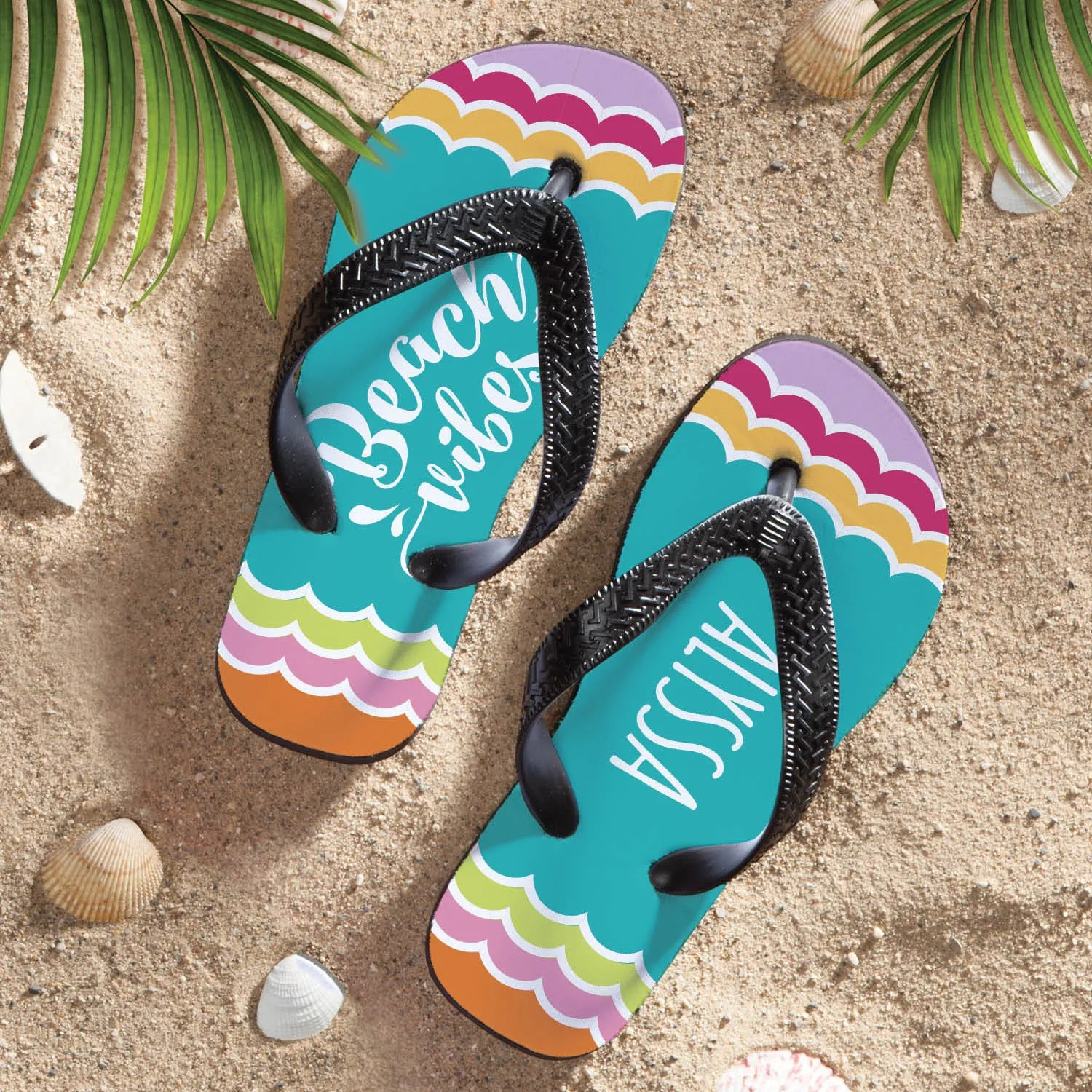 Personalized Beach Vibes Adult Flip Flops