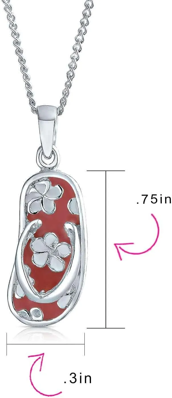 Personalized Nautical Tropical Vacation Enamel CZ Pink White Blue Opal Beach Flip Flop Sandal Pendant Necklace Bracelet For Women Teen .925 Sterling Silver