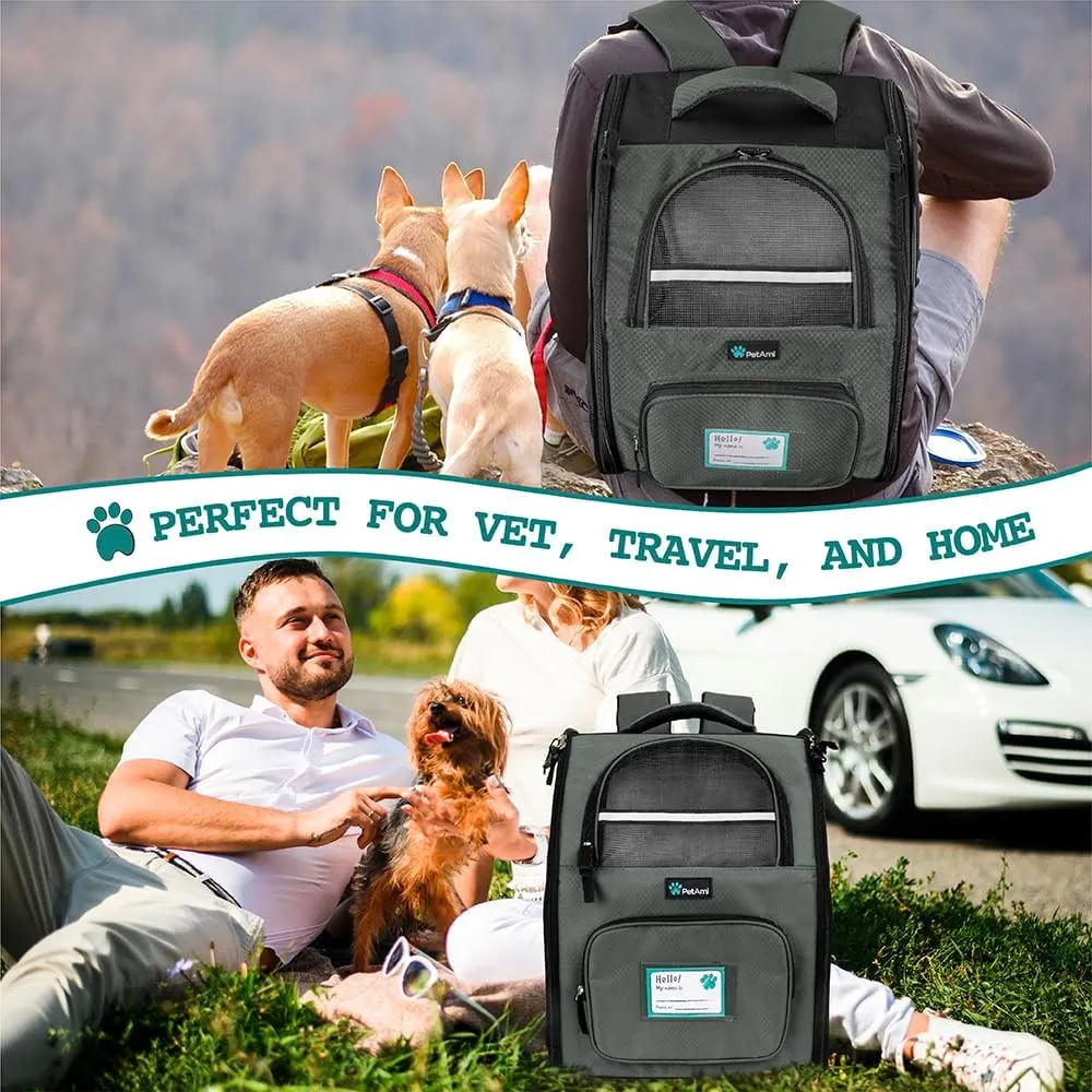 PetAmi Dog Backpack Carrier for Small Large Cat, Pet, Puppy, Ventilated Pet Hiking Backpack Travel Bag, Airline Approved Cat Backpack Carrier, Camping Biking Dog Bag Up to 18lbs Pet, Dark Grey