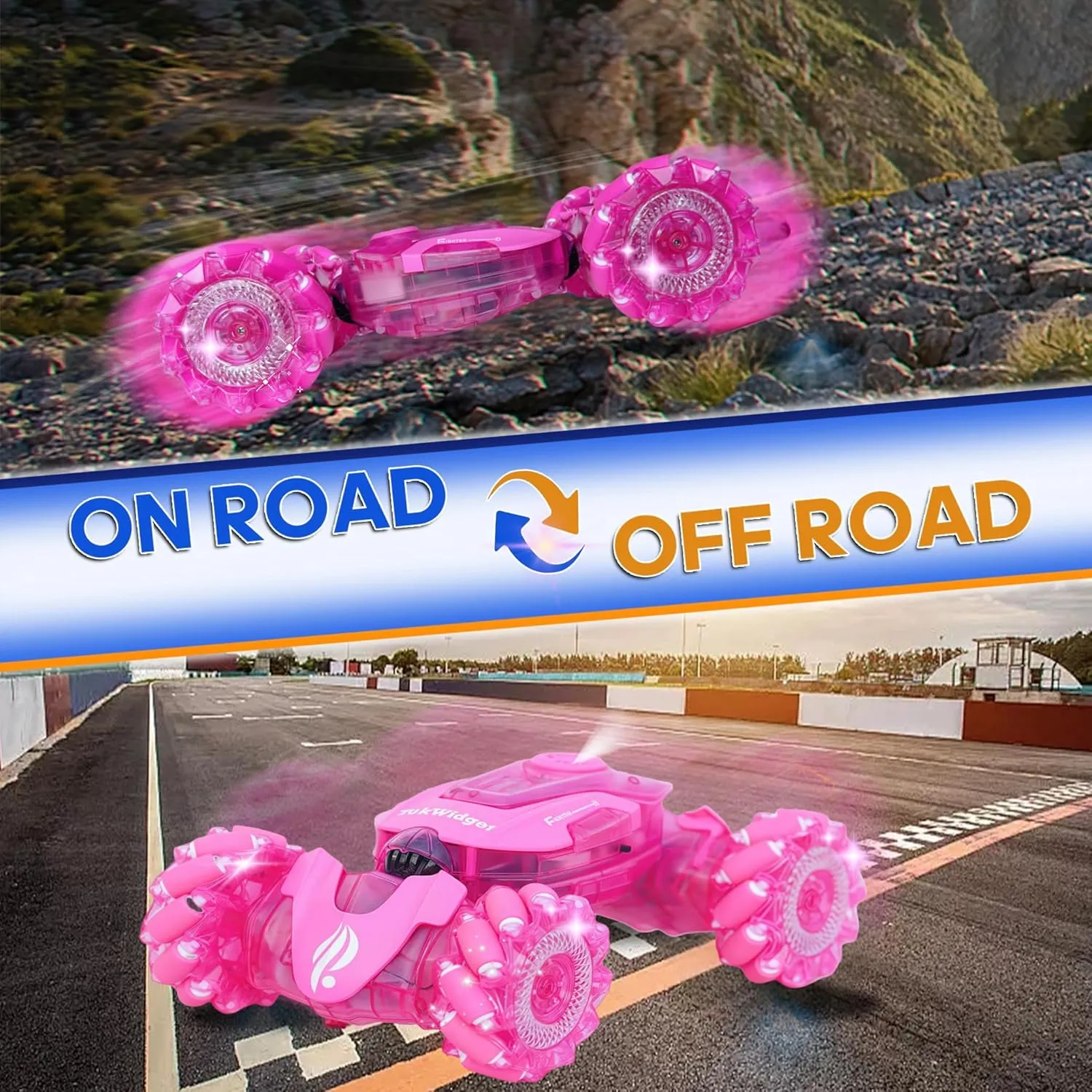 Pink Remote Control Car for Girls, Gesture Sensing Stunt Remote Control with Light & Music, 4WD 360° Rotating, 2.4Ghz RC Car, Birthday Gift for Kids Age 3-12 & 4-10 Best Gift for Girls