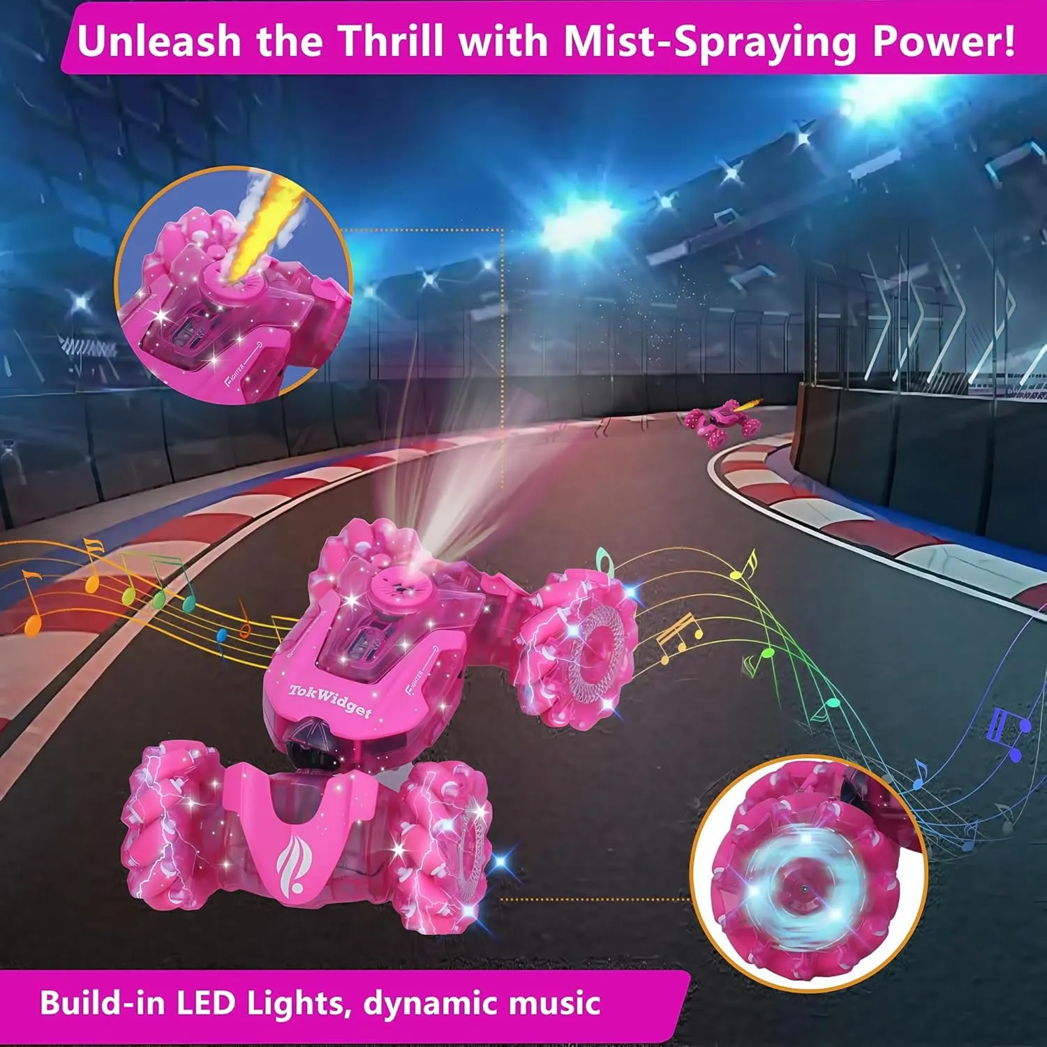 Pink Remote Control Car for Girls, RC Gesture Control Stunt Car with Light & Music，4WD 360° Spins All Terrains Kids Toys rc Cars, 6-12 Girls Birthday Gift, Best Gift for Girls 4-11
