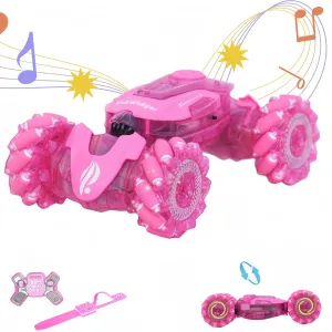 Pink Remote Control Car for Girls, RC Gesture Control Stunt Car with Light & Music，4WD 360° Spins All Terrains Kids Toys rc Cars, 6-12 Girls Birthday Gift, Best Gift for Girls 4-11