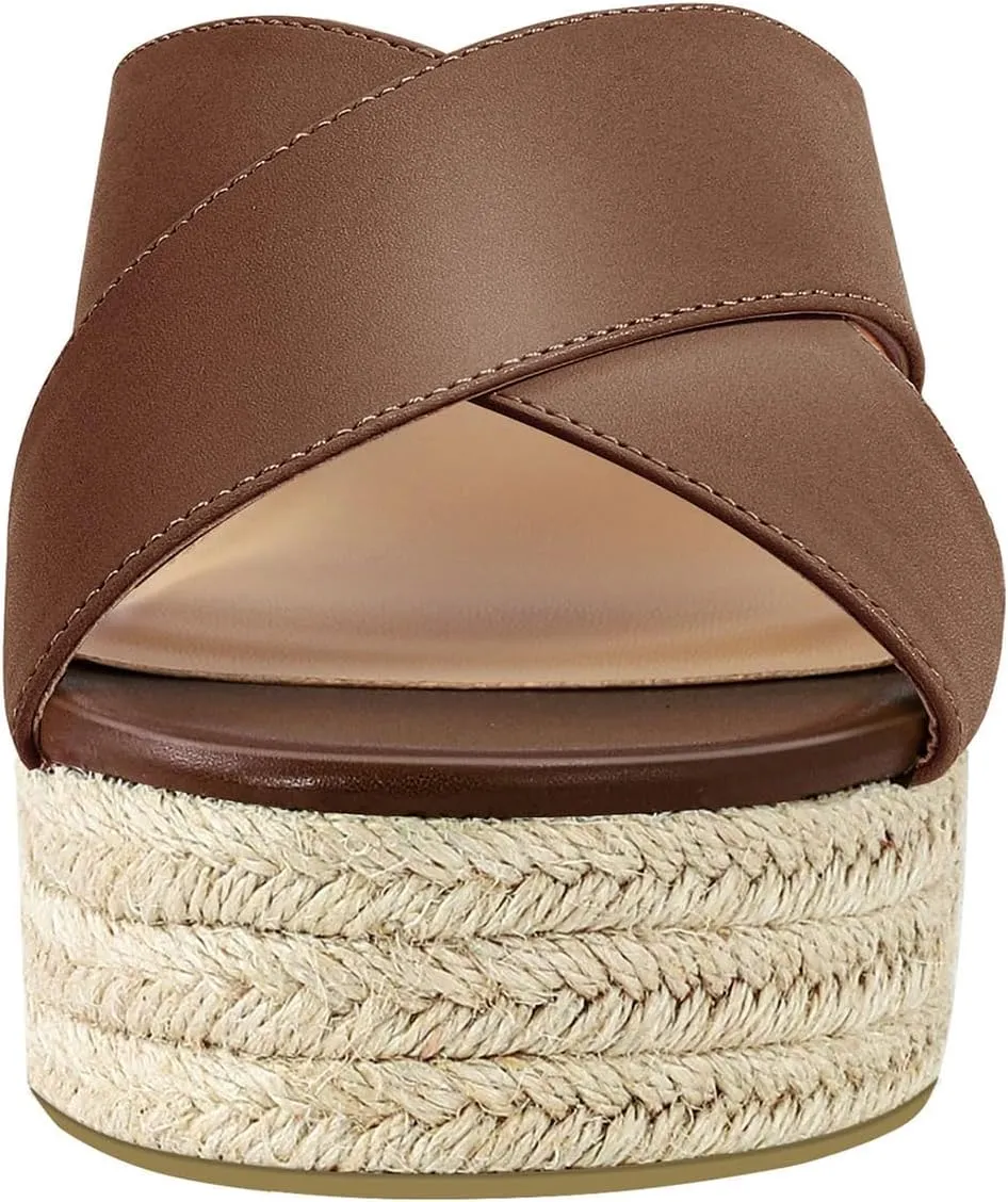 PIZZ ANNU Women's Misty Criss Cross Platform Wedge Sandals Open Toe Espadrille Heels Sandals for Casual Summer Slide Shoes
