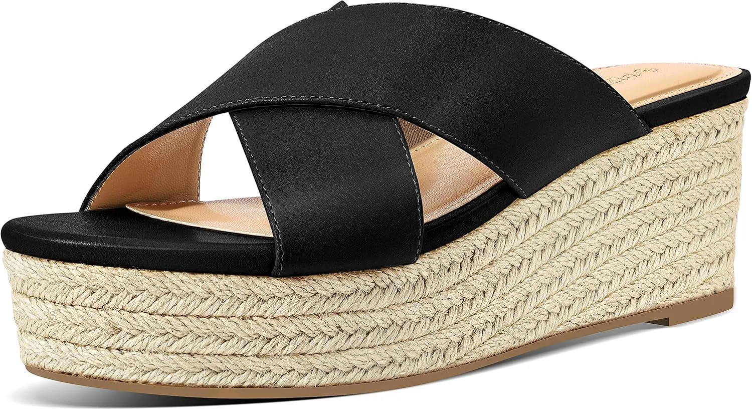 PIZZ ANNU Women's Misty Criss Cross Platform Wedge Sandals Open Toe Espadrille Heels Sandals for Casual Summer Slide Shoes