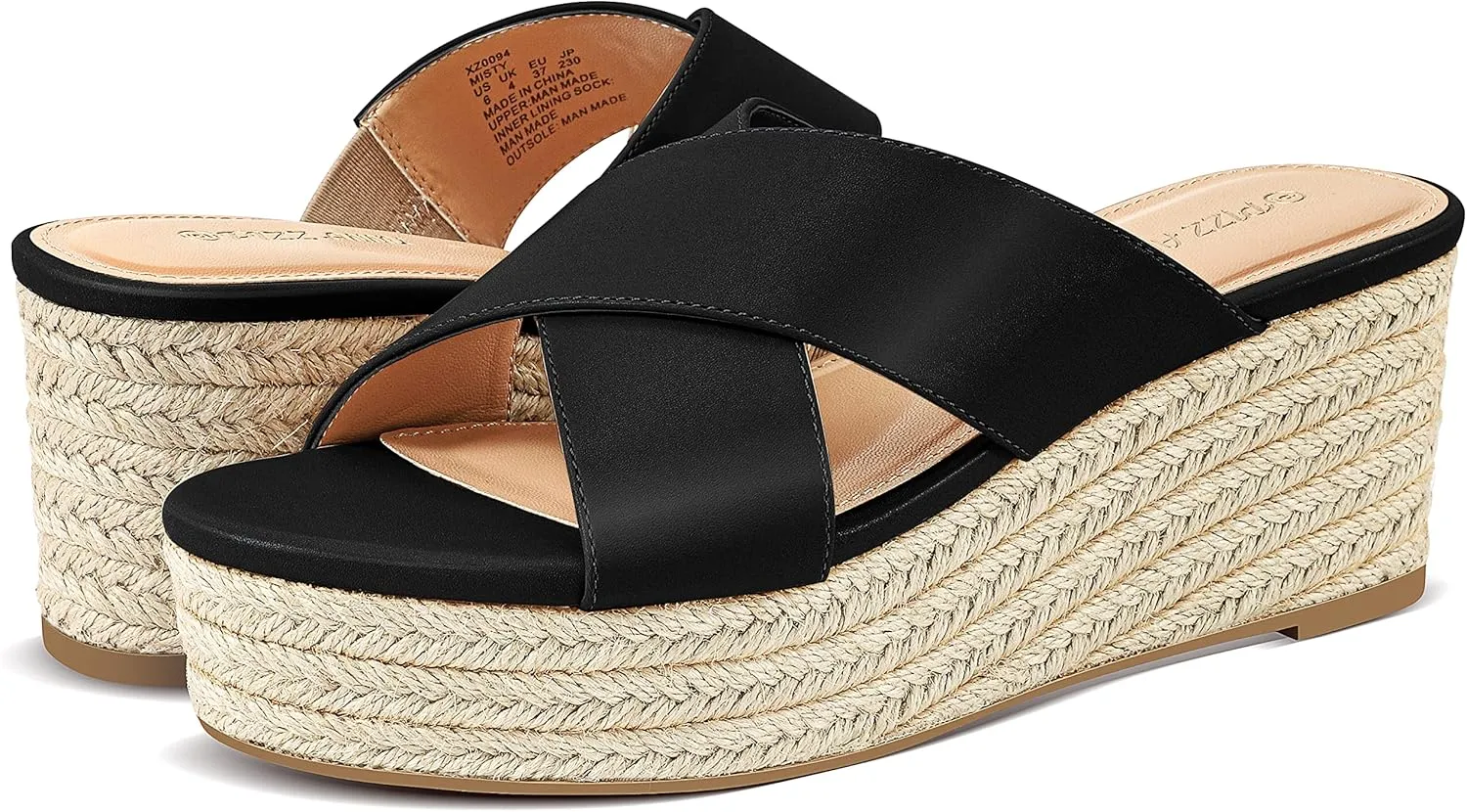 PIZZ ANNU Women's Misty Criss Cross Platform Wedge Sandals Open Toe Espadrille Heels Sandals for Casual Summer Slide Shoes