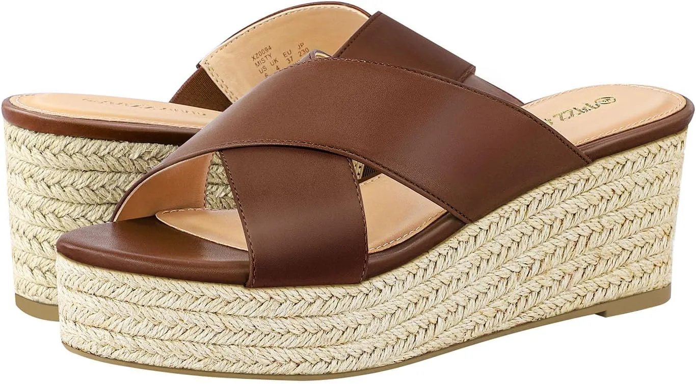 PIZZ ANNU Women's Misty Criss Cross Platform Wedge Sandals Open Toe Espadrille Heels Sandals for Casual Summer Slide Shoes