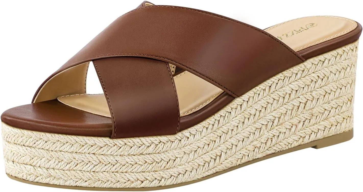 PIZZ ANNU Women's Misty Criss Cross Platform Wedge Sandals Open Toe Espadrille Heels Sandals for Casual Summer Slide Shoes