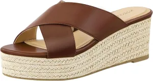 PIZZ ANNU Women's Misty Criss Cross Platform Wedge Sandals Open Toe Espadrille Heels Sandals for Casual Summer Slide Shoes