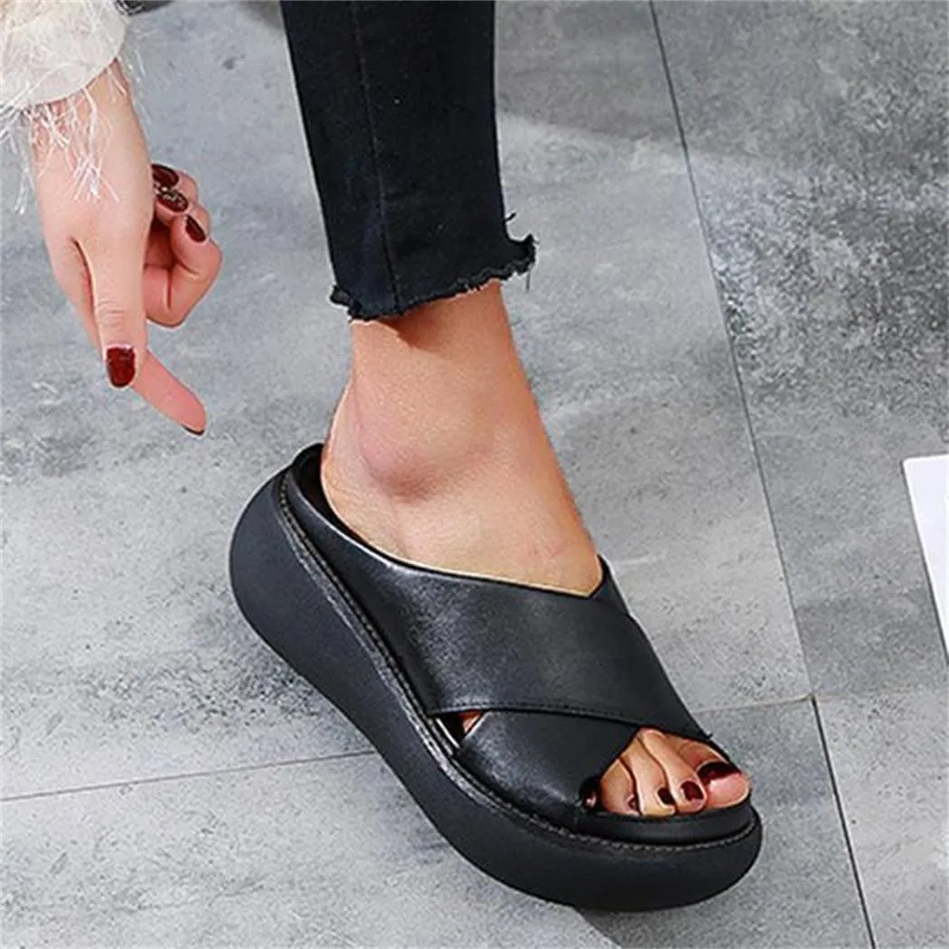 Platform Criss Cross Slides Slip on Slide Sandals