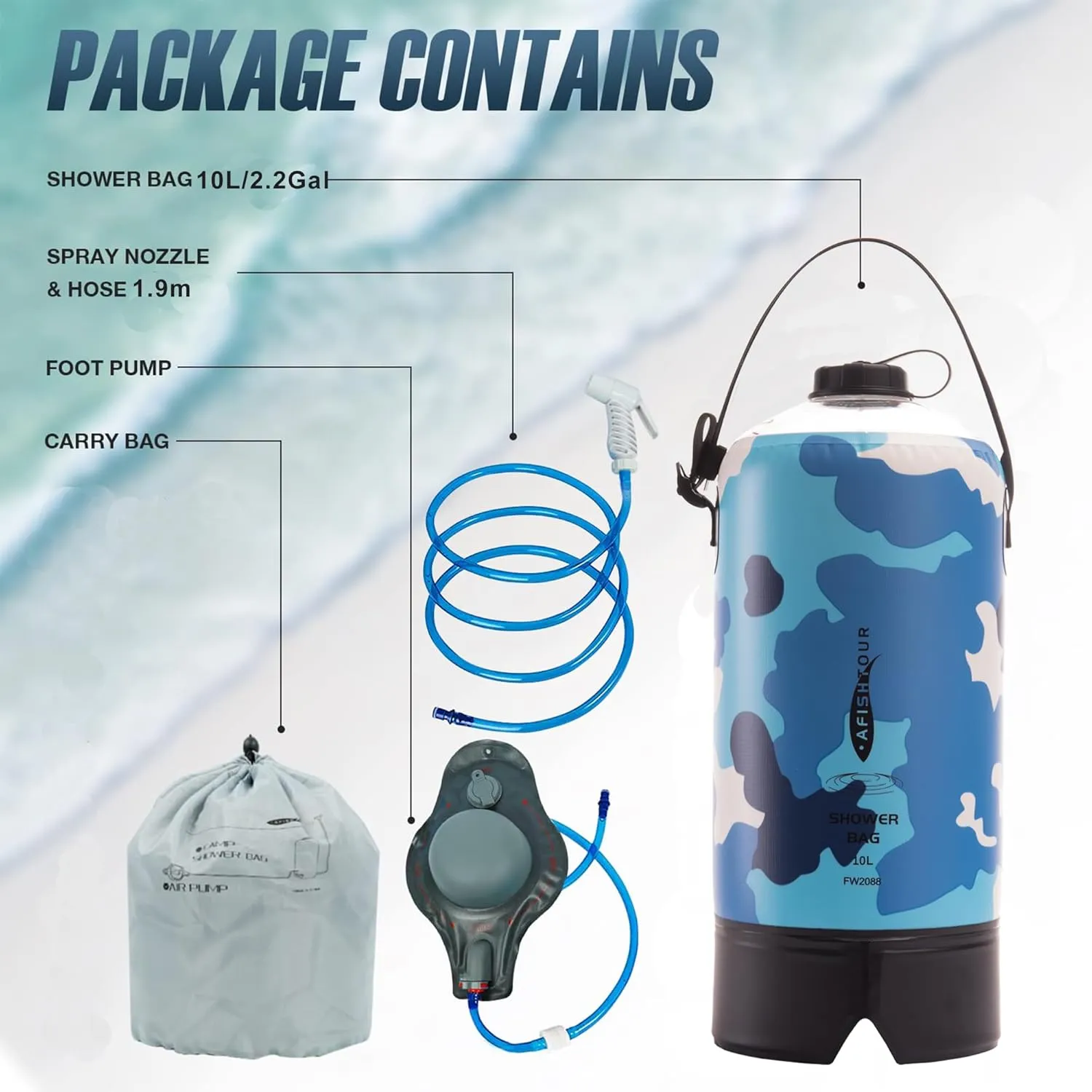 Portable Camping Shower Bag - 10L/2.2 Gallons 20/5 Gallons Solar Shower Water Bag with Foot Pump, Hose and Shower Head - Camp Shower for Camping, Beach, Travel, Outdoor Activities