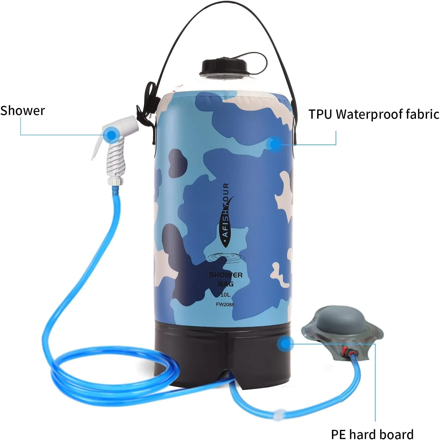 Portable Camping Shower Bag - 10L/2.2 Gallons 20/5 Gallons Solar Shower Water Bag with Foot Pump, Hose and Shower Head - Camp Shower for Camping, Beach, Travel, Outdoor Activities