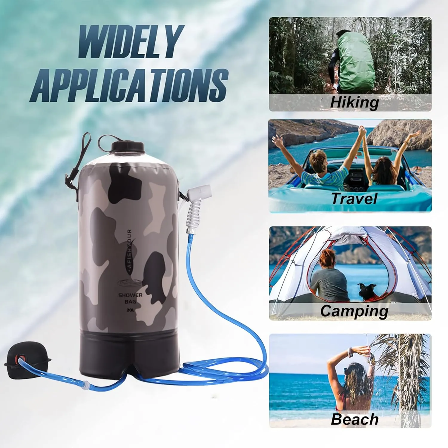 Portable Camping Shower Bag - 10L/2.2 Gallons 20/5 Gallons Solar Shower Water Bag with Foot Pump, Hose and Shower Head - Camp Shower for Camping, Beach, Travel, Outdoor Activities