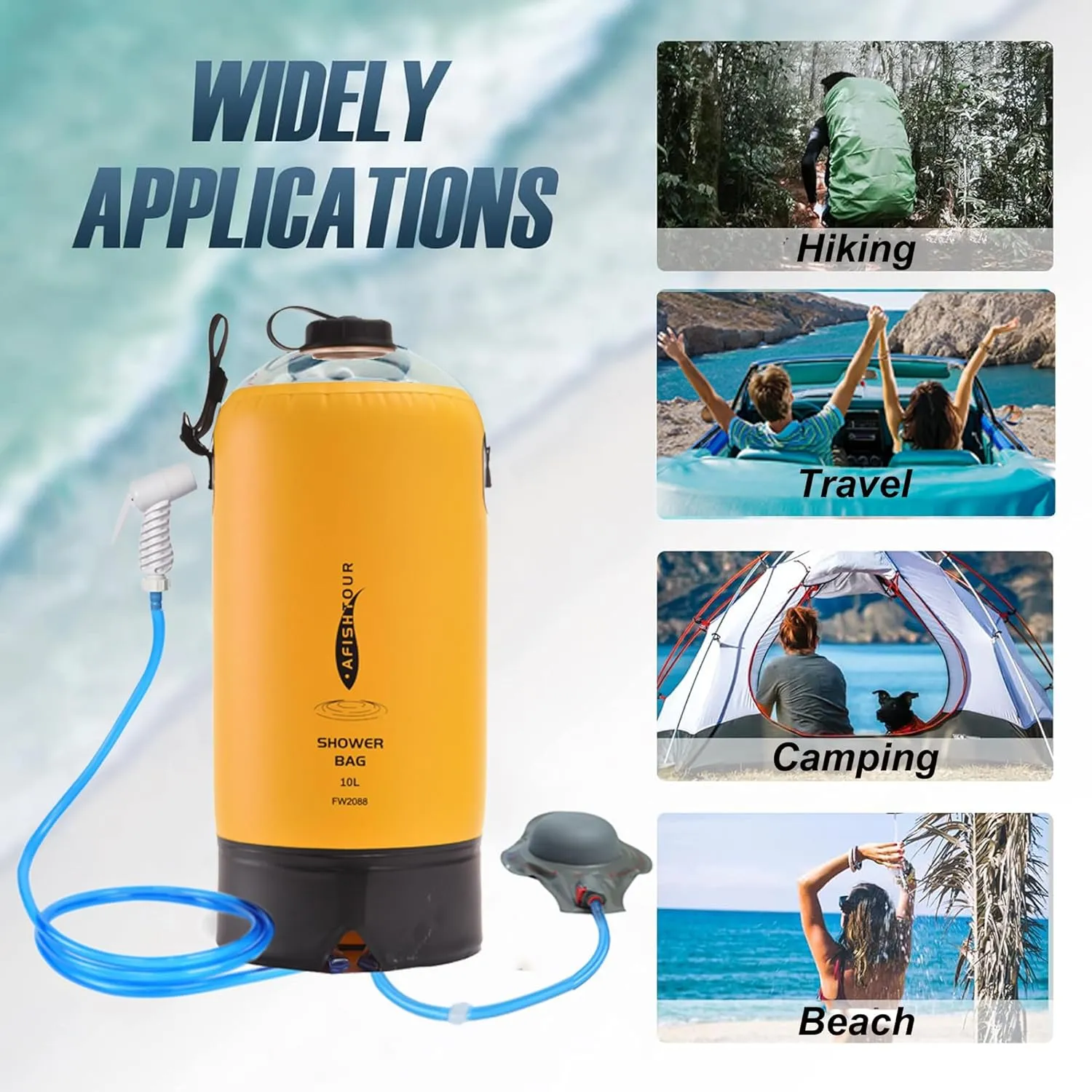 Portable Camping Shower Bag - 10L/2.2 Gallons 20/5 Gallons Solar Shower Water Bag with Foot Pump, Hose and Shower Head - Camp Shower for Camping, Beach, Travel, Outdoor Activities