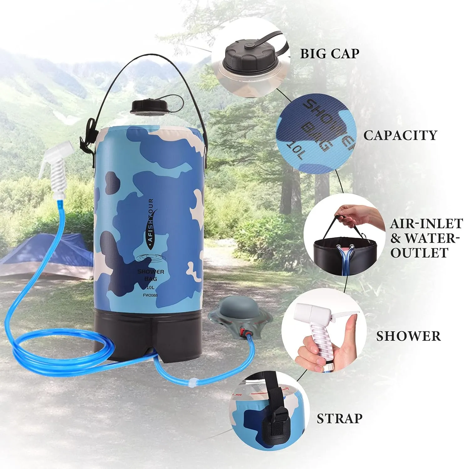 Portable Camping Shower Bag - 10L/2.2 Gallons 20/5 Gallons Solar Shower Water Bag with Foot Pump, Hose and Shower Head - Camp Shower for Camping, Beach, Travel, Outdoor Activities