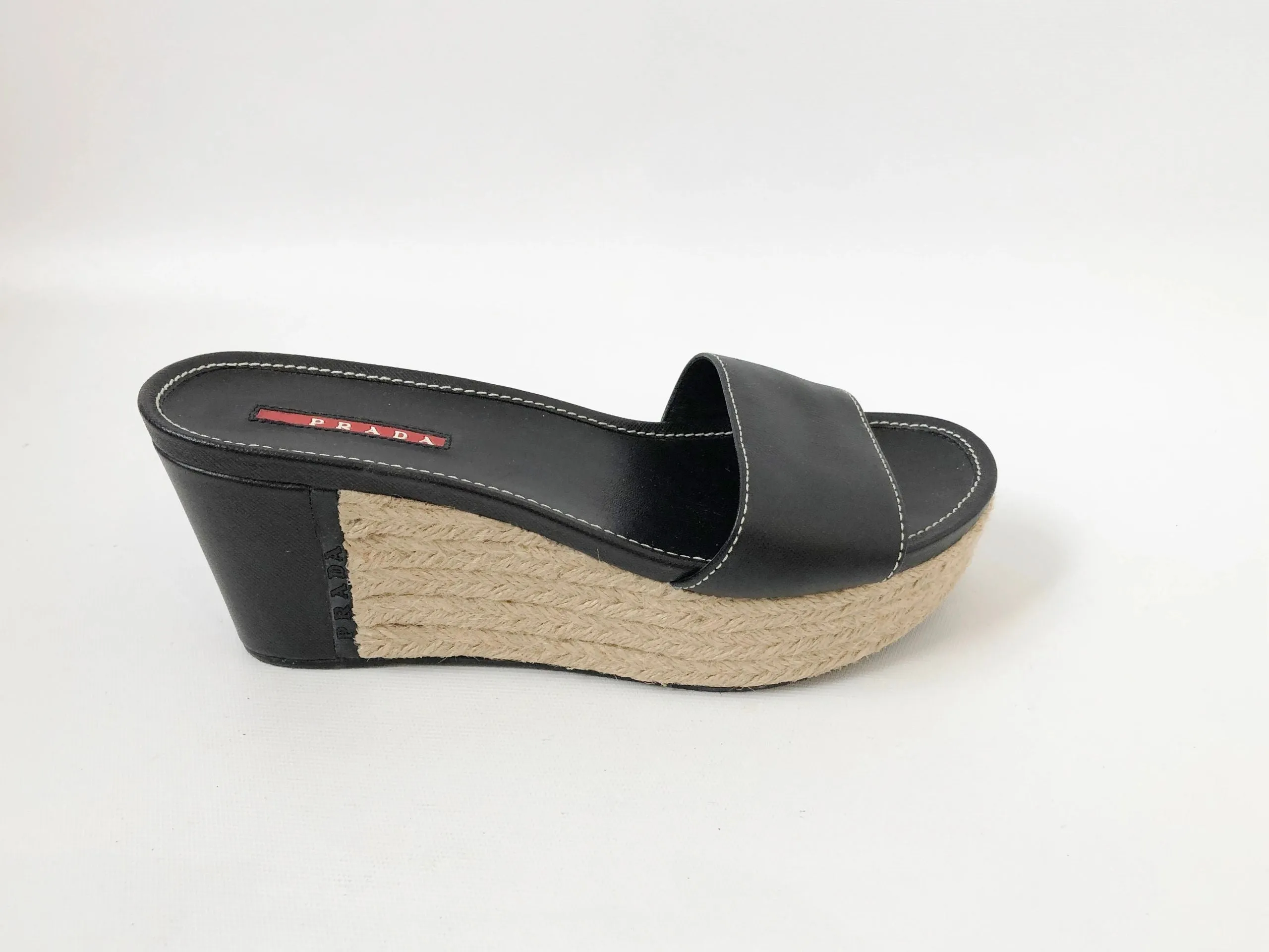 Prada Black Leather Slide Size 38 It (8 Us)