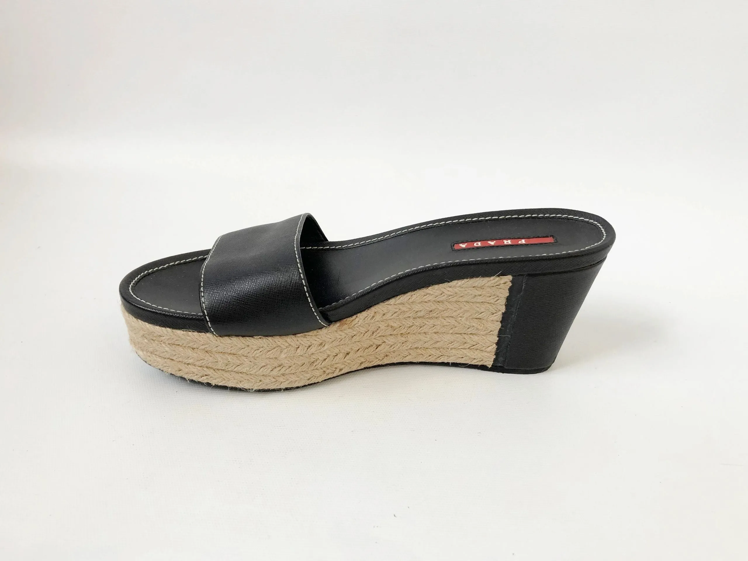 Prada Black Leather Slide Size 38 It (8 Us)