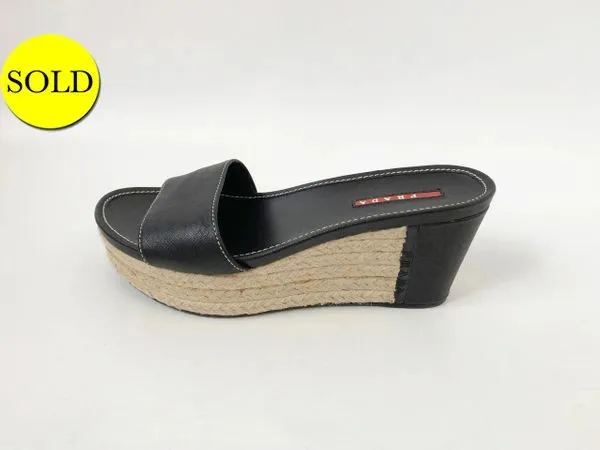 Prada Black Leather Slide Size 38 It (8 Us)