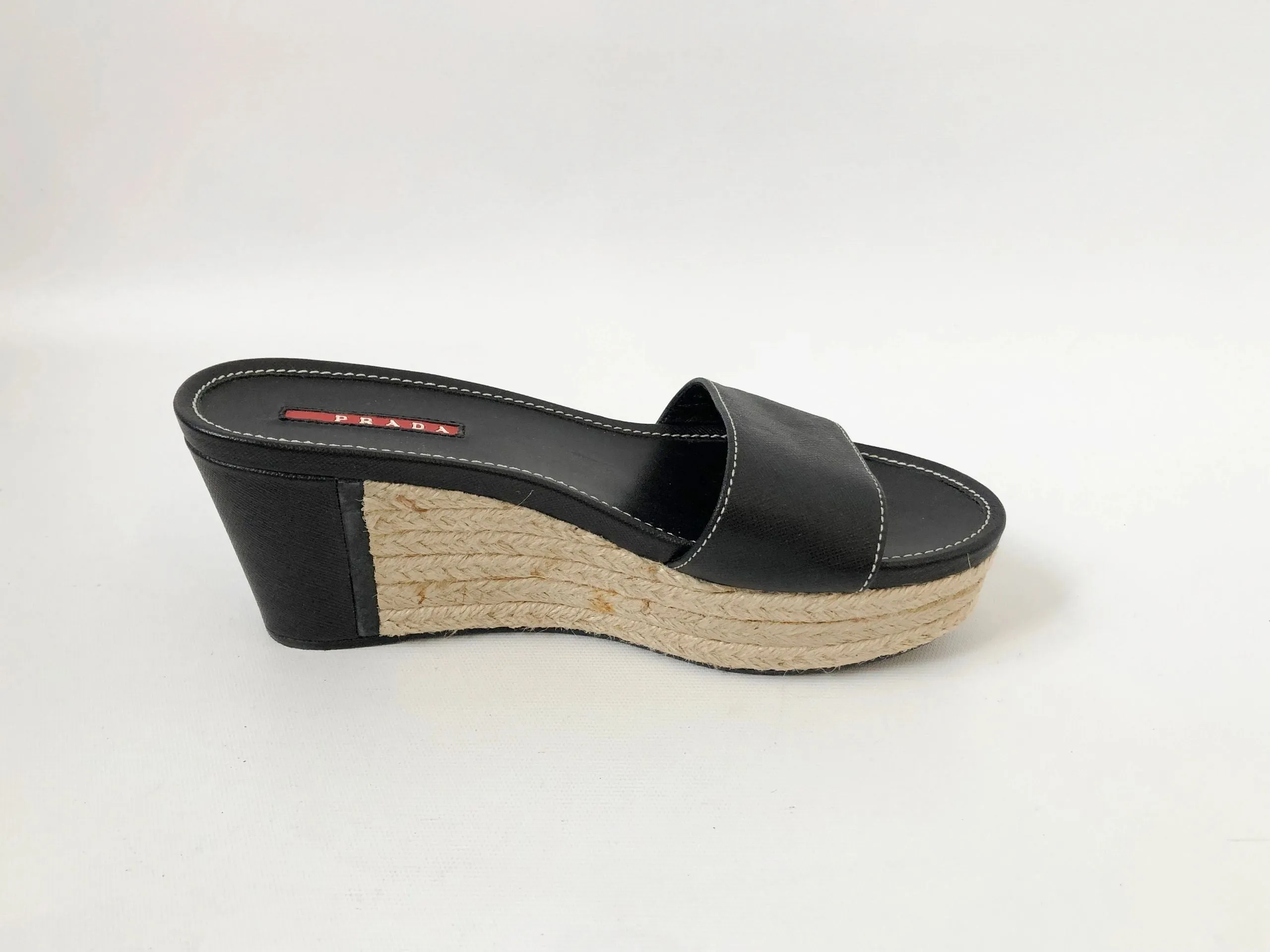 Prada Black Leather Slide Size 38 It (8 Us)