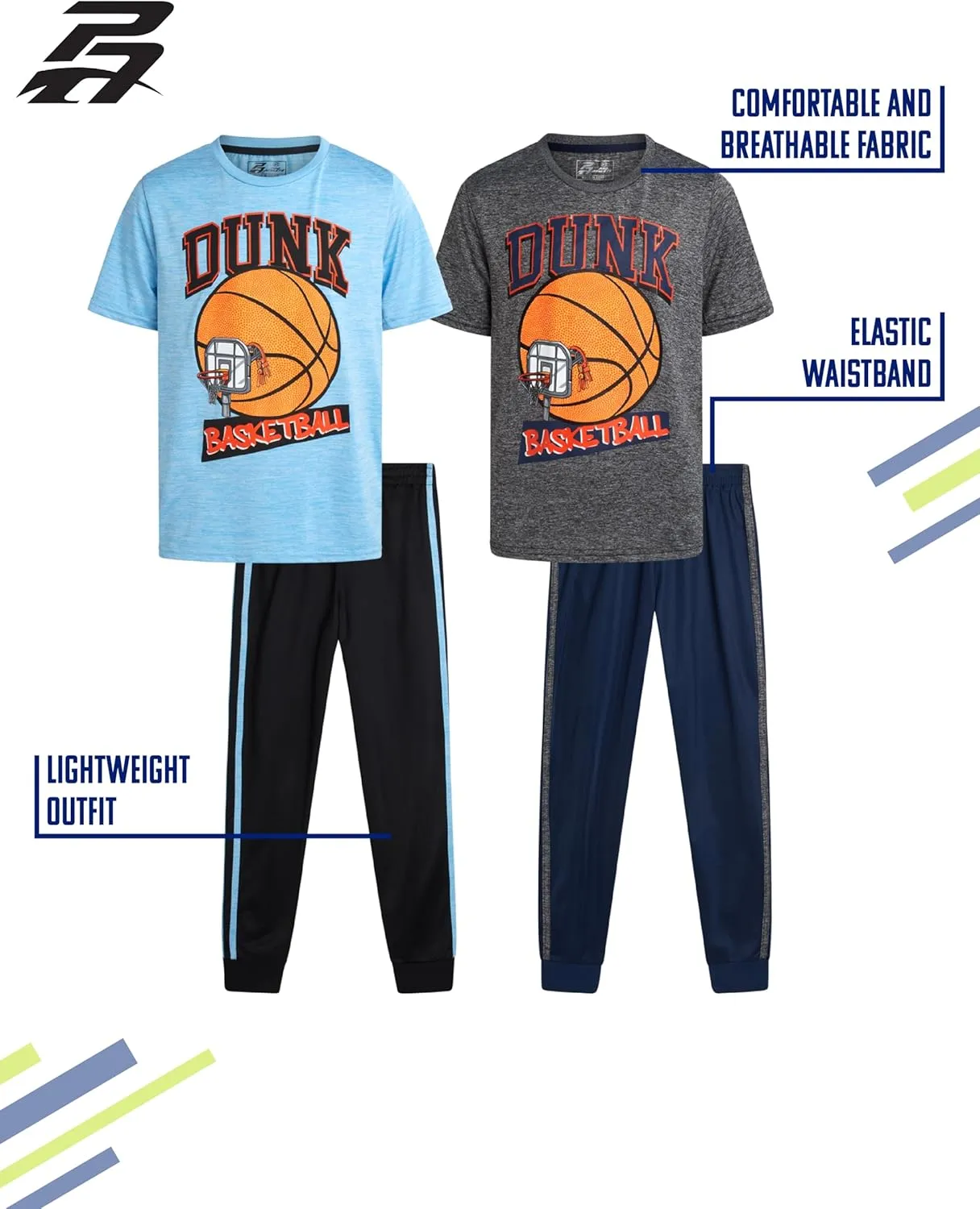 Pro Athlete Boys Tracksuit Set - 4 Piece Short Sleeve Crewneck Athletic Graphic Tee and Tricot Jogger Sweatpants (Sizes 8-16)
