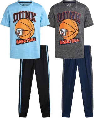 Pro Athlete Boys Tracksuit Set - 4 Piece Short Sleeve Crewneck Athletic Graphic Tee and Tricot Jogger Sweatpants (Sizes 8-16)