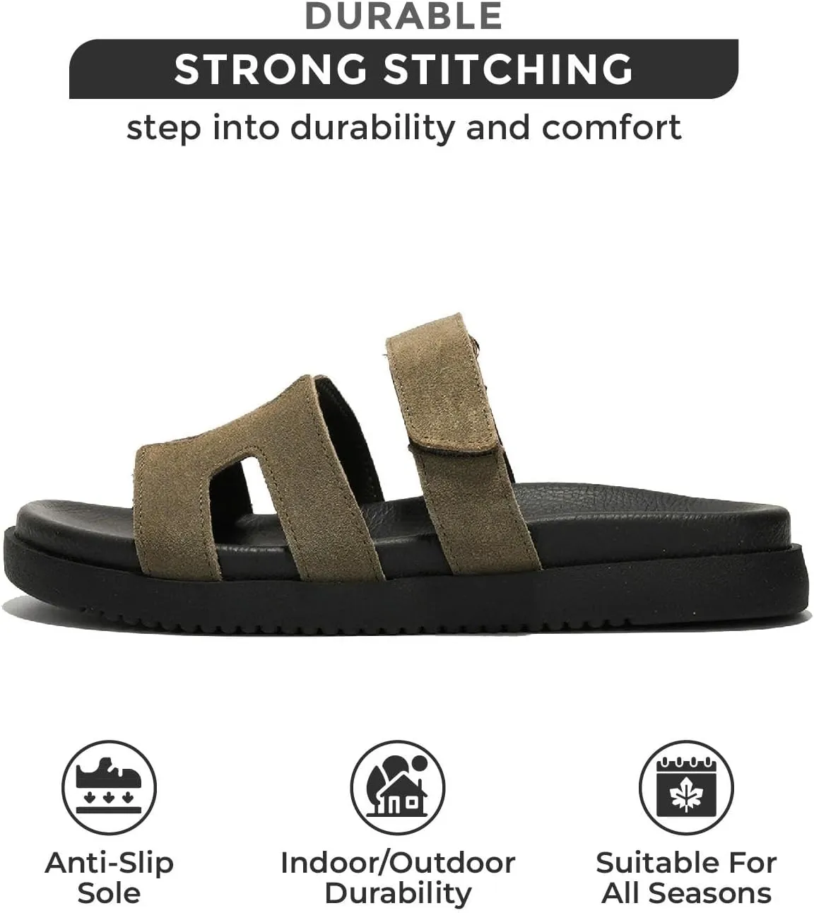 Project Cloud Genuine Leather Womens Sandals - Stylish & Comfy Sandals for Women Footwear with Memory Foam Insole - Slip-resistant Slides for Women (Mayven)
