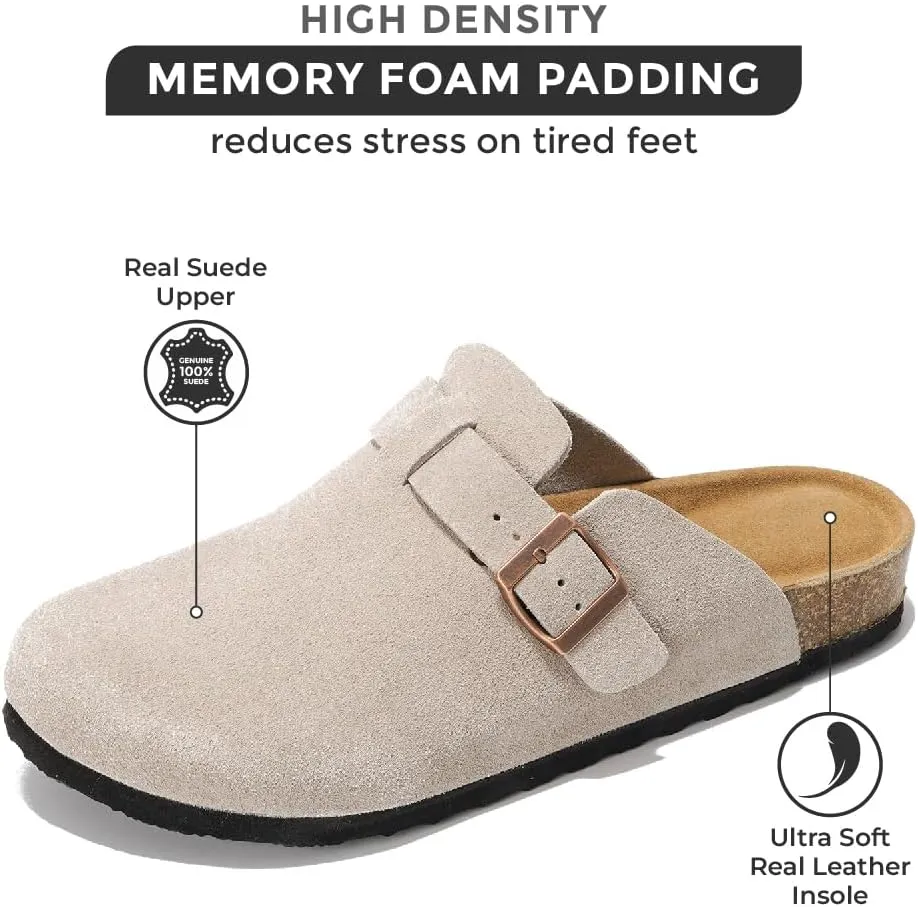 Project Cloud Mens Clogs - Full Grain Genuine Leather Memory Foam Clogs for Men Arch Support Cork Footbed - Non Slip Platform Mules (Brooklyn)