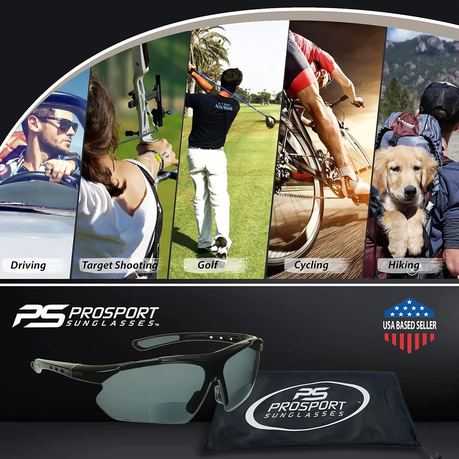 proSPORT BIFOCAL Sunglass Readers Men Women Blue Light Blocking HD Amber Lens Semi-Rimless Wrap-Around Golf Driving