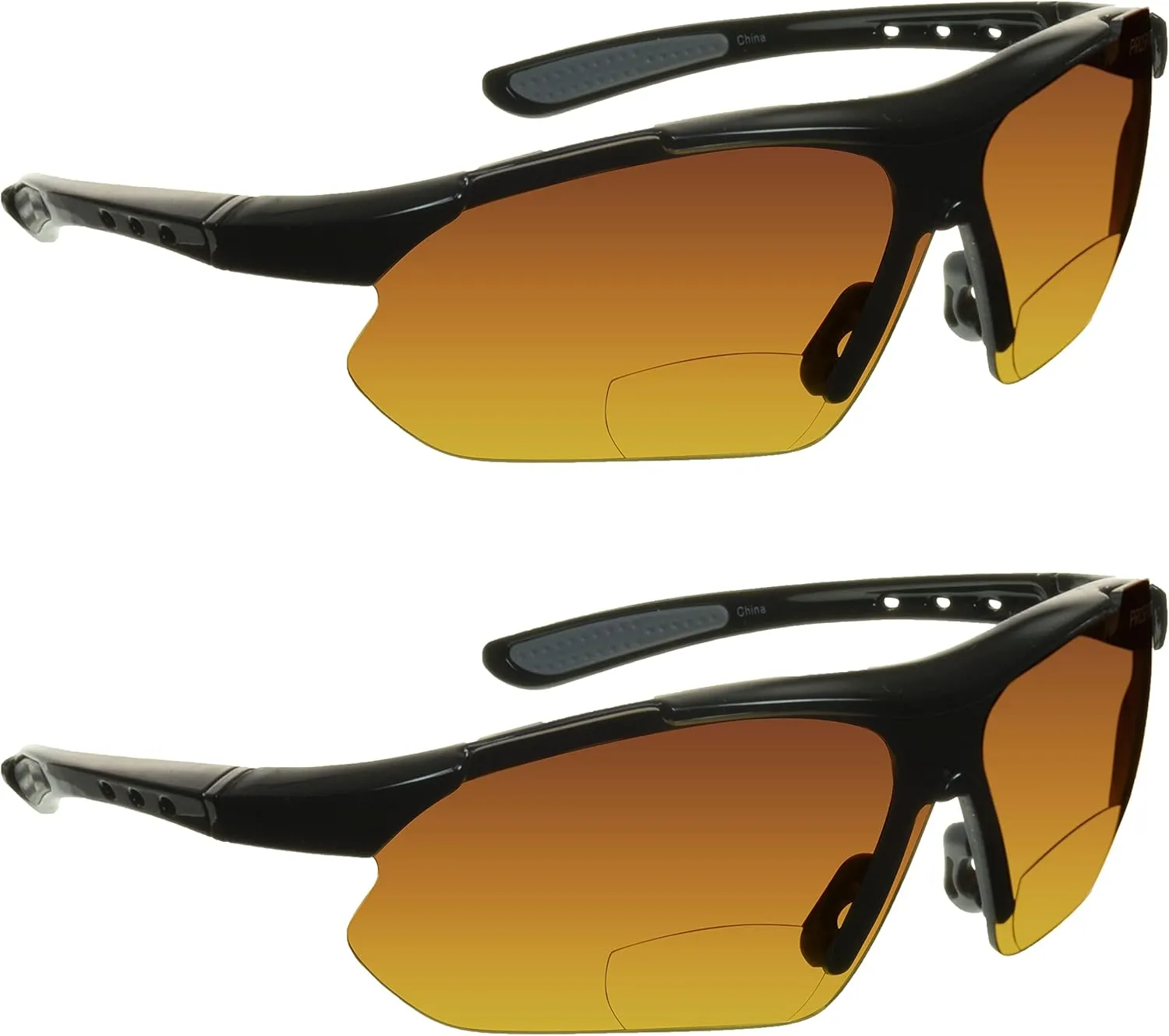 proSPORT BIFOCAL Sunglass Readers Men Women Blue Light Blocking HD Amber Lens Semi-Rimless Wrap-Around Golf Driving
