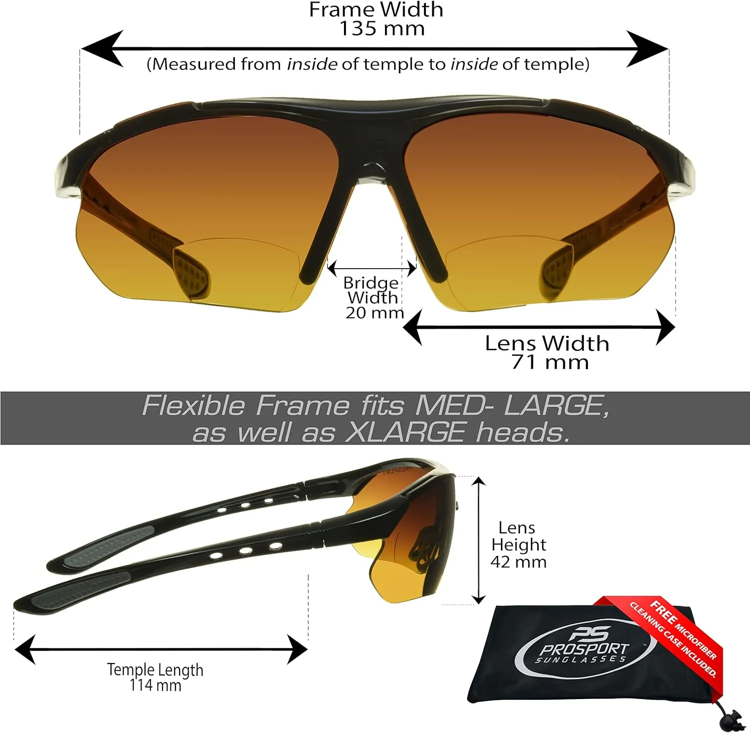 proSPORT BIFOCAL Sunglass Readers Men Women Blue Light Blocking HD Amber Lens Semi-Rimless Wrap-Around Golf Driving