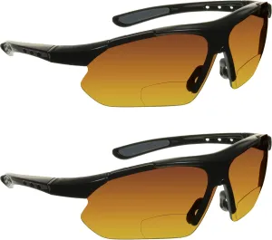 proSPORT BIFOCAL Sunglass Readers Men Women Blue Light Blocking HD Amber Lens Semi-Rimless Wrap-Around Golf Driving