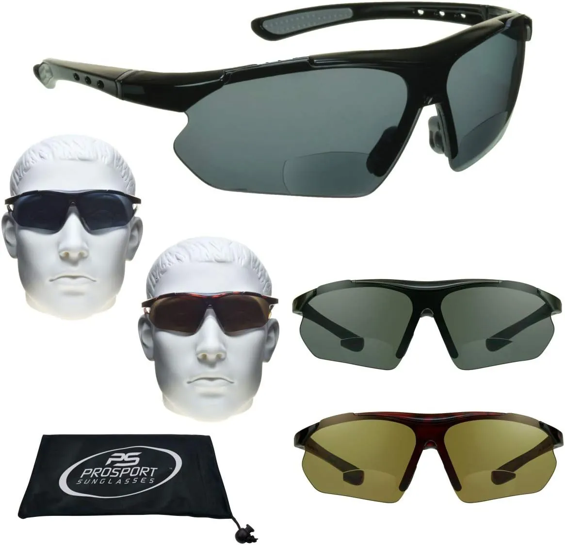 proSPORT BIFOCAL Sunglass Readers Men Women Blue Light Blocking HD Amber Lens Semi-Rimless Wrap-Around Golf Driving