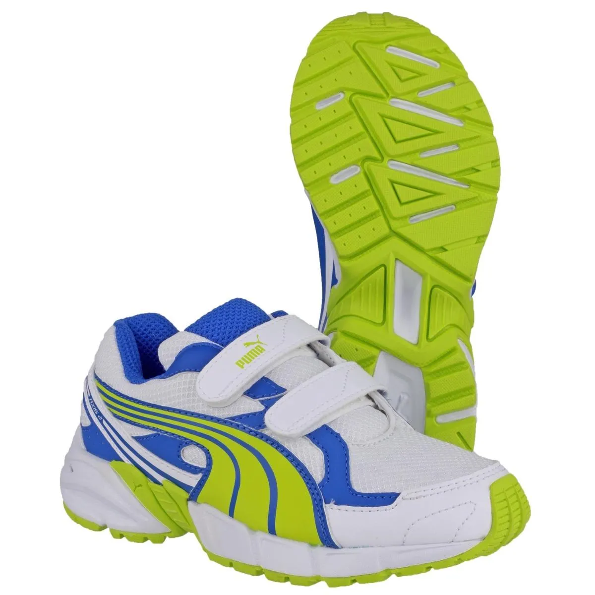 Puma Axis Mesh V2 Touch Fastening Boys Trainers Lime/Blue/White